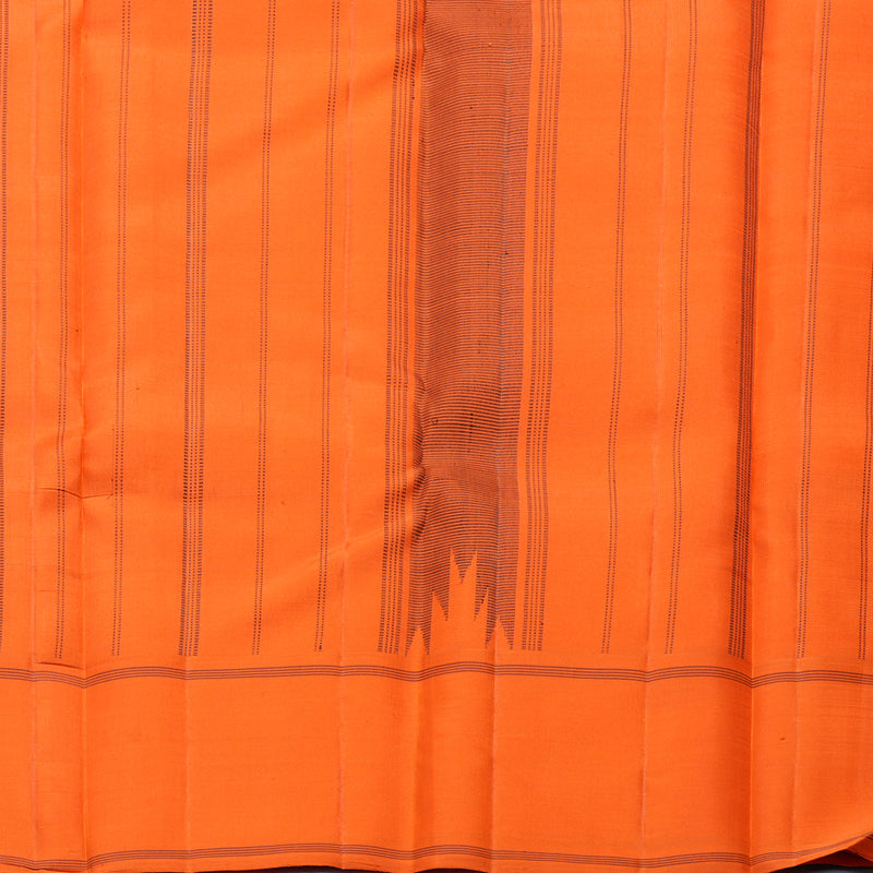 Hayagrivas Handloom Black &amp; White Checks Kanjivaram Silk Saree with Orange Border KBF605G2-3