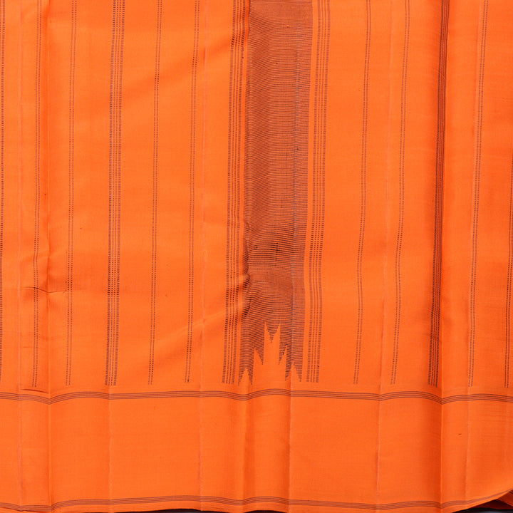 Hayagrivas Handloom Black &amp; White Checks Kanjivaram Silk Saree with Orange Border KBF605G2-3