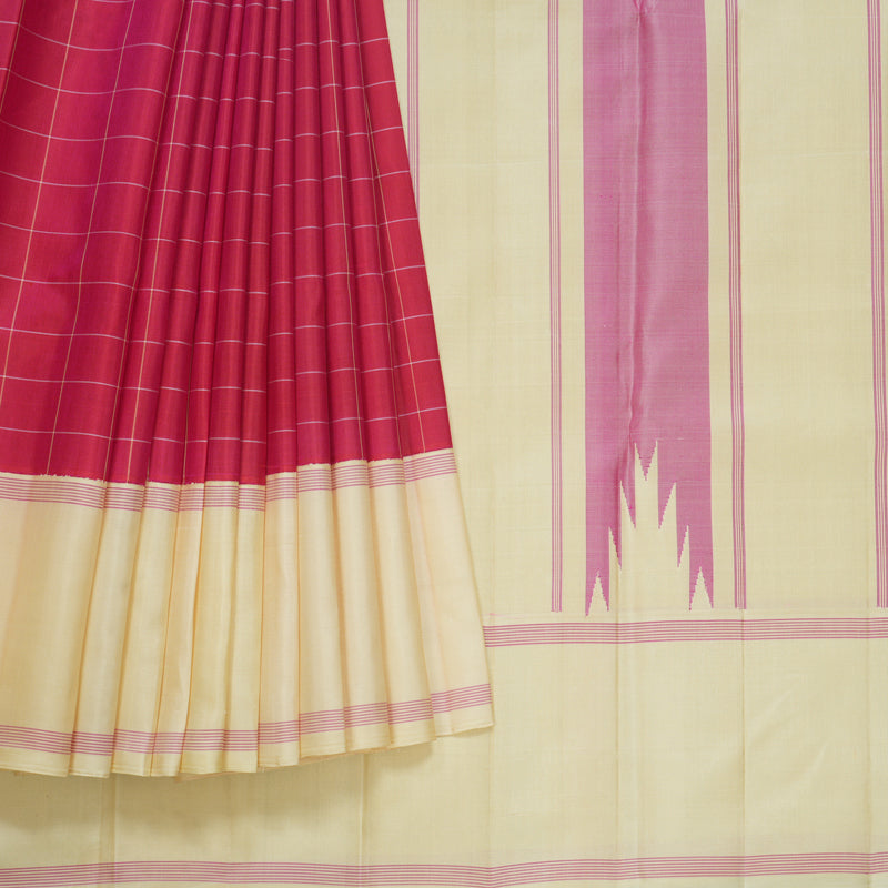 Hayagrivas Handloom Pink Kanjivaram Silk Saree with Beige Border KBF605G2-4