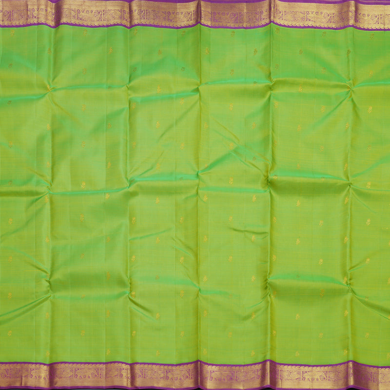 Hayagrivas Handloom Fluorescent Green Kanjivaram Silk Saree with Purple Border KBF605G3-1