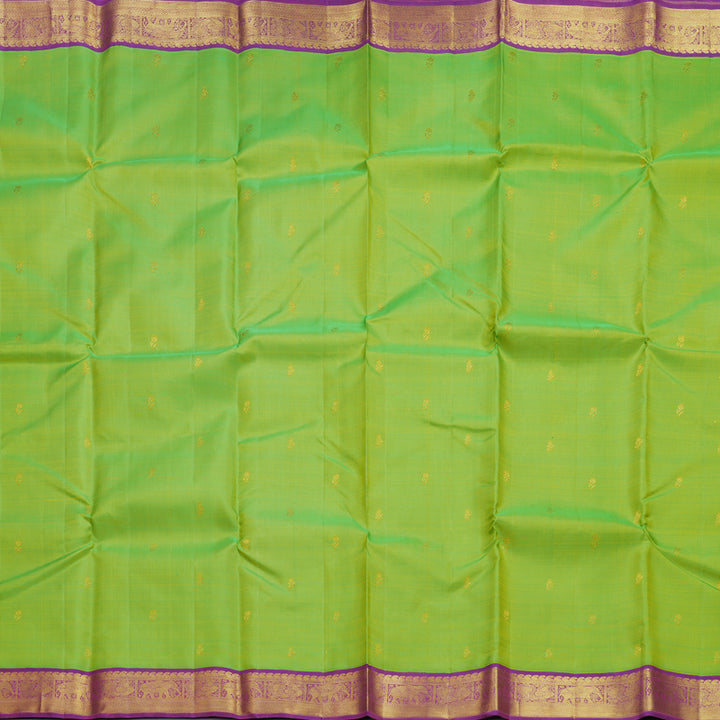 Hayagrivas Handloom Fluorescent Green Kanjivaram Silk Saree with Purple Border KBF605G3-1
