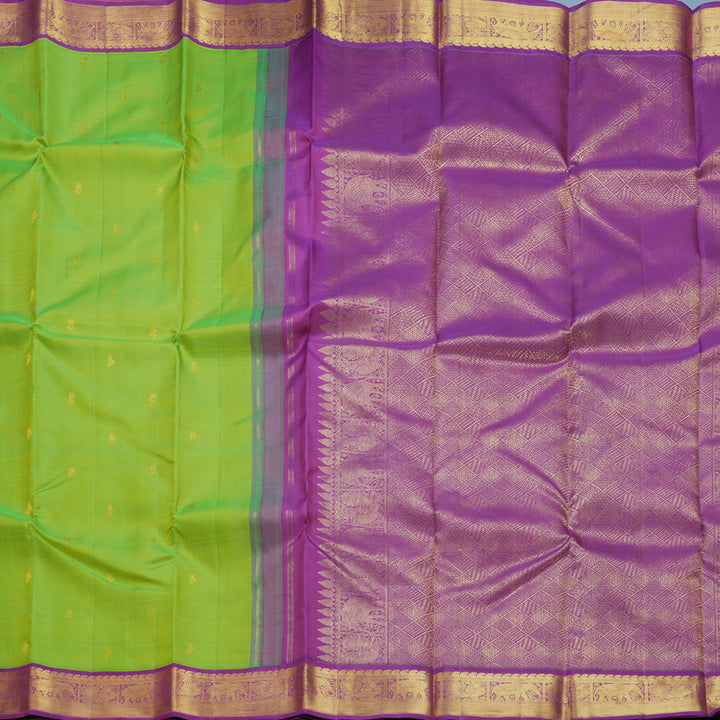 Hayagrivas Handloom Fluorescent Green Kanjivaram Silk Saree with Purple Border KBF605G3-1