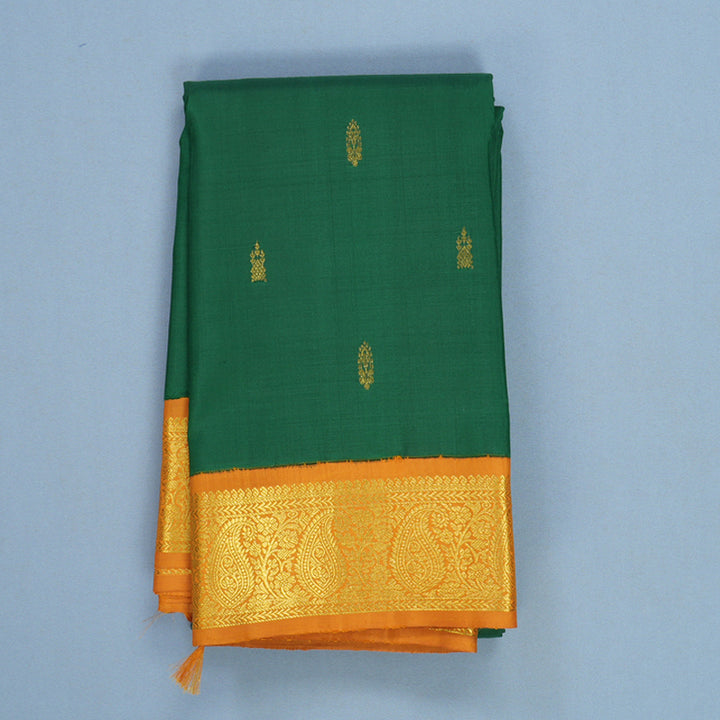 Hayagrivas Handloom Bottle Green Kanjivaram Silk Saree with Turmeric Yellow Border KBF605G3-3
