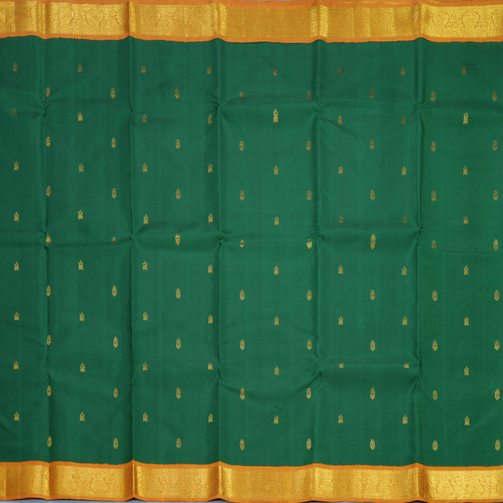Hayagrivas Handloom Bottle Green Kanjivaram Silk Saree with Turmeric Yellow Border KBF605G3-3