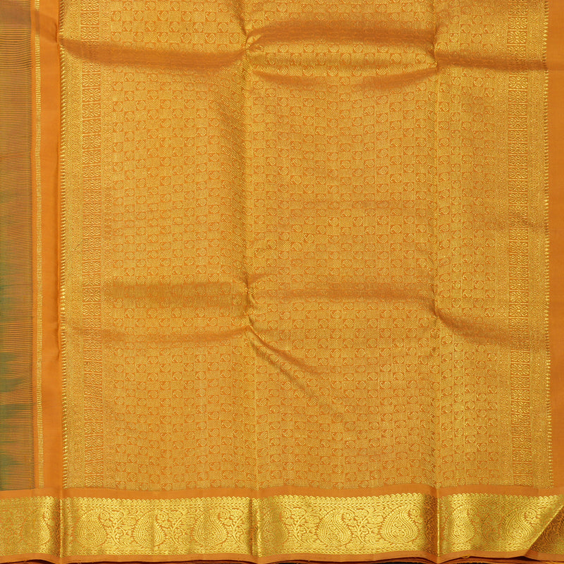 Hayagrivas Handloom Bottle Green Kanjivaram Silk Saree with Turmeric Yellow Border KBF605G3-3