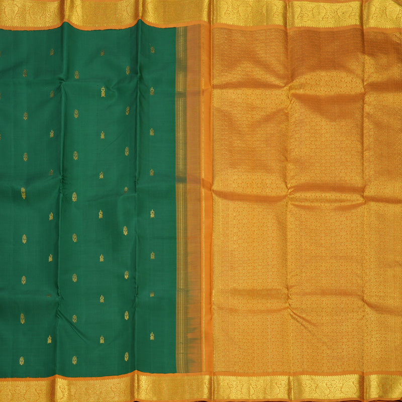 Hayagrivas Handloom Bottle Green Kanjivaram Silk Saree with Turmeric Yellow Border KBF605G3-3