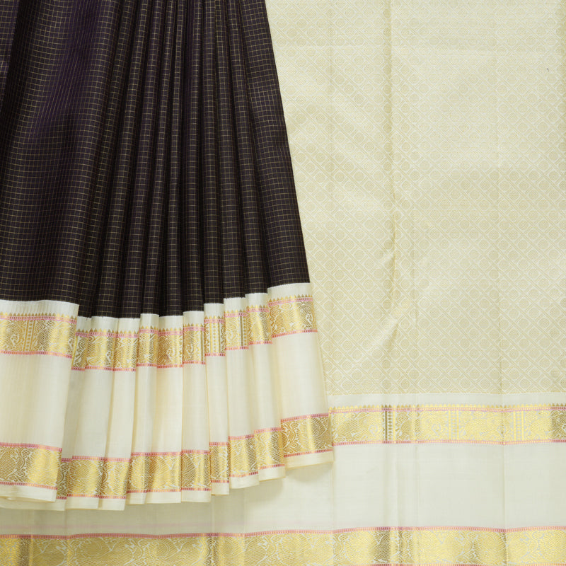 Hayagrivas Handloom Nagapazham Kanjivaram Silk Saree with Ivory Border KBF605G3-4