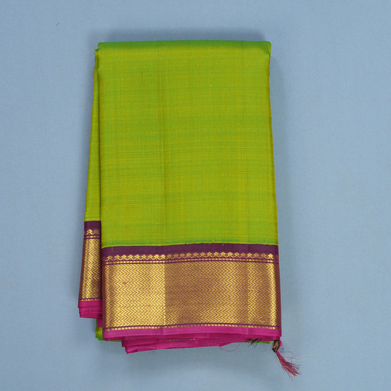 Hayagrivas Handloom Fluorescent Green Kanjivaram Silk Saree with Purple Border KBF605G4-1