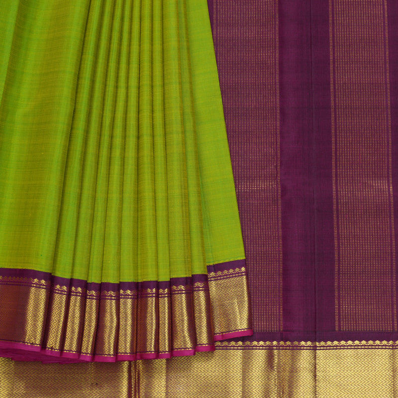 Hayagrivas Handloom Fluorescent Green Kanjivaram Silk Saree with Purple Border KBF605G4-1