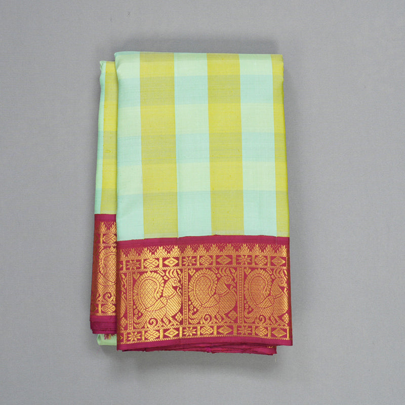 Hayagrivas Handloom Multicolour Checks Kanjivaram Silk Saree with Pink Border KBF605G4-2