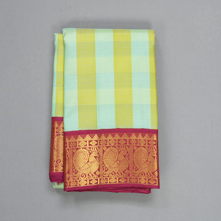 Hayagrivas Handloom Multicolour Checks Kanjivaram Silk Saree with Pink Border KBF605G4-2