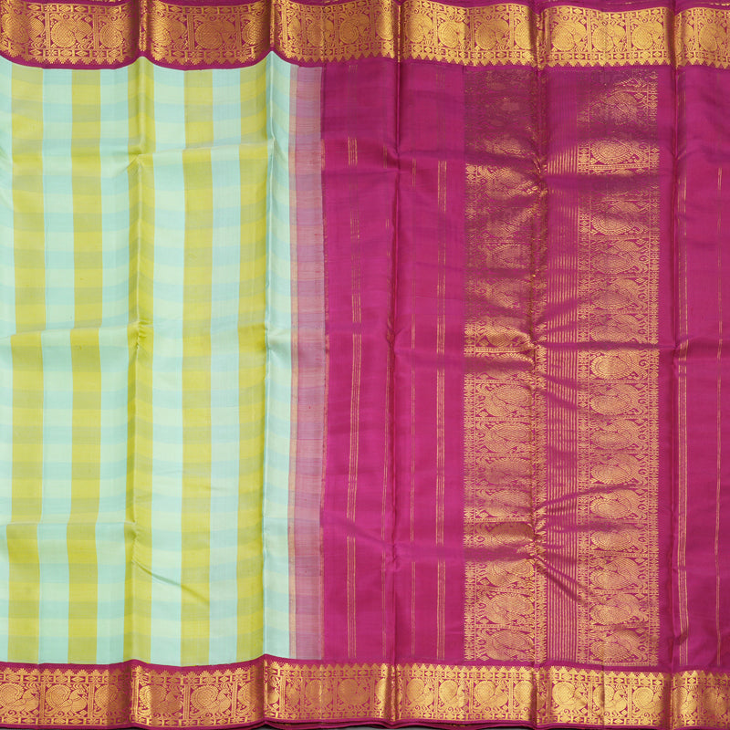 Hayagrivas Handloom Multicolour Checks Kanjivaram Silk Saree with Pink Border KBF605G4-2