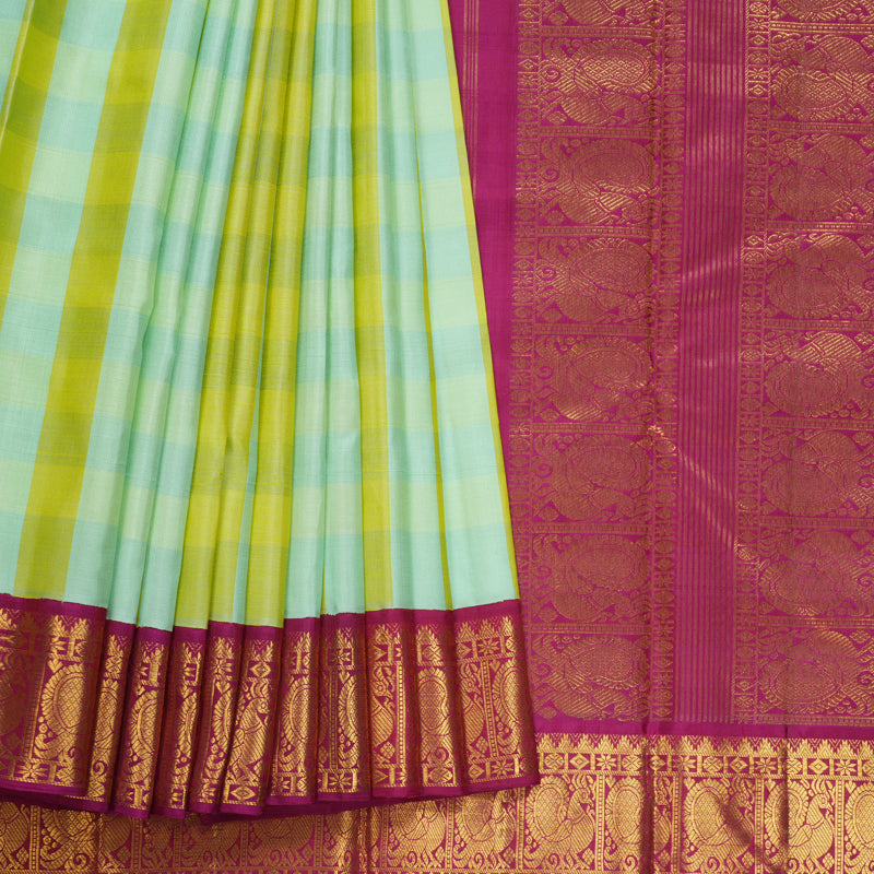Hayagrivas Handloom Multicolour Checks Kanjivaram Silk Saree with Pink Border KBF605G4-2