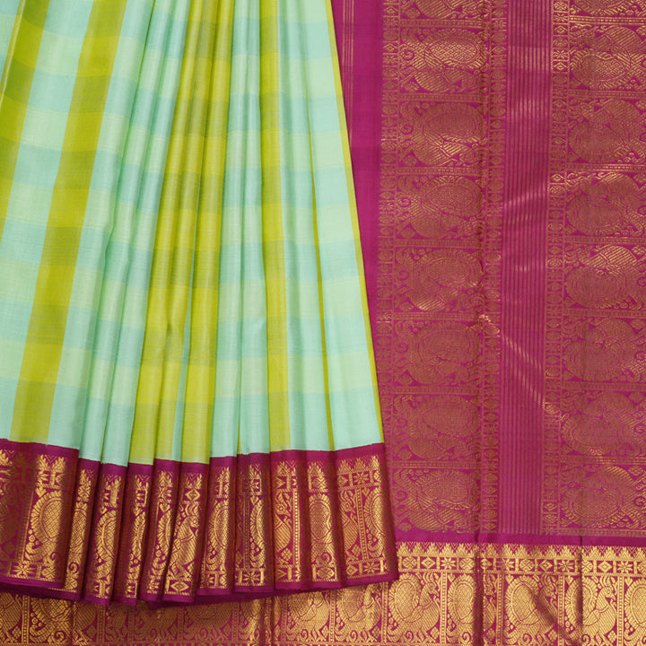 Hayagrivas Handloom Multicolour Checks Kanjivaram Silk Saree with Pink Border KBF605G4-2