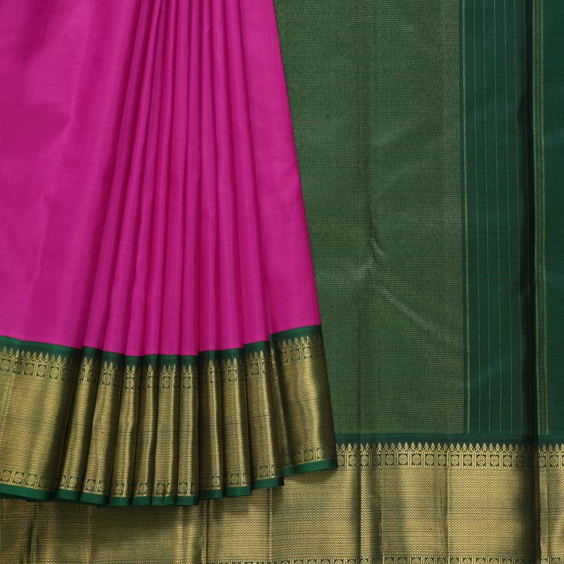 Hayagrivas Handloom Magenta-Pink Kanjivaram Silk Saree with Bottle Green Border KBF605G4-3