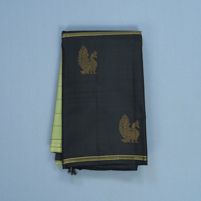 Hayagrivas Handloom Pista Green Kanjivaram Silk Saree with Black Border KBF605G6-1