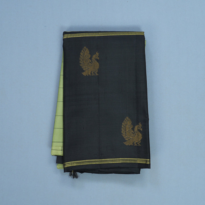 Hayagrivas Handloom Pista Green Kanjivaram Silk Saree with Black Border KBF605G6-1