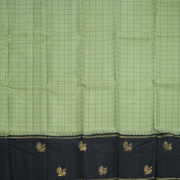 Hayagrivas Handloom Pista Green Kanjivaram Silk Saree with Black Border KBF605G6-1