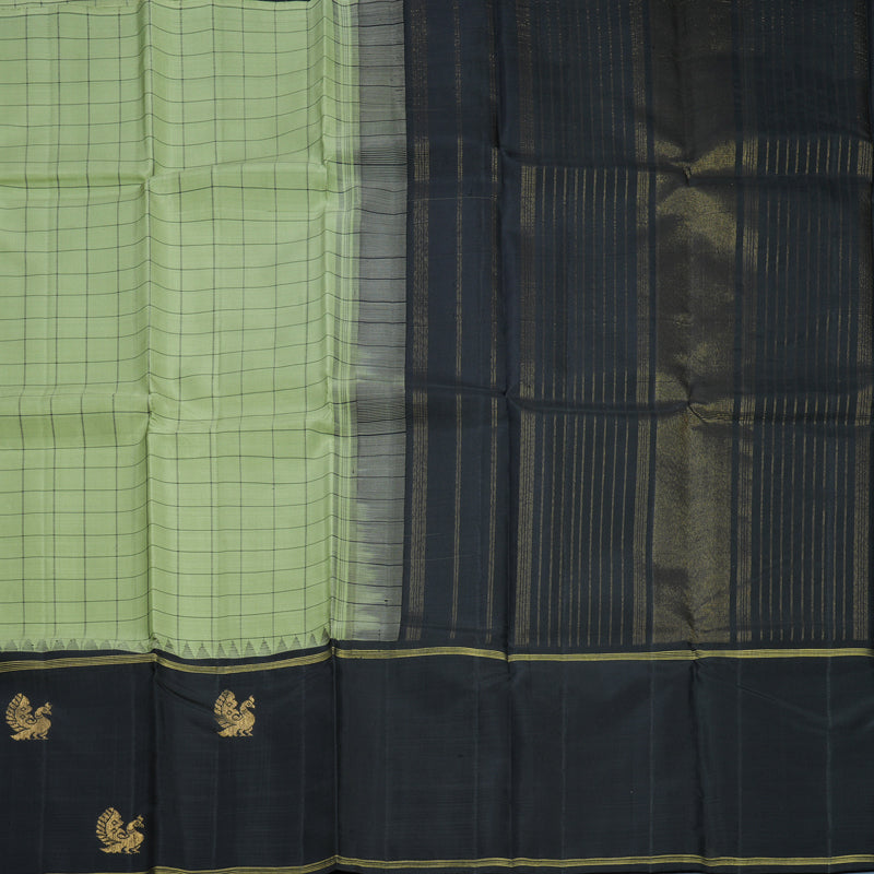 Hayagrivas Handloom Pista Green Kanjivaram Silk Saree with Black Border KBF605G6-1