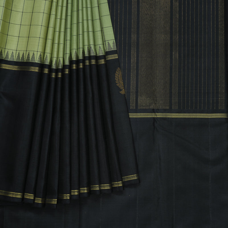 Hayagrivas Handloom Pista Green Kanjivaram Silk Saree with Black Border KBF605G6-1