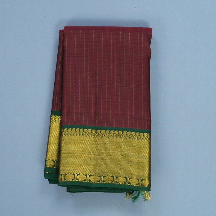 Hayagrivas Handloom Dark Maroon Kanjivaram Silk Saree with Bottle Green Border KBF605G7-1