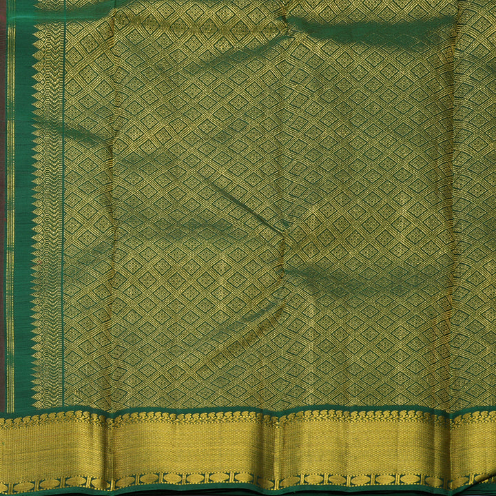Hayagrivas Handloom Dark Maroon Kanjivaram Silk Saree with Bottle Green Border KBF605G7-1
