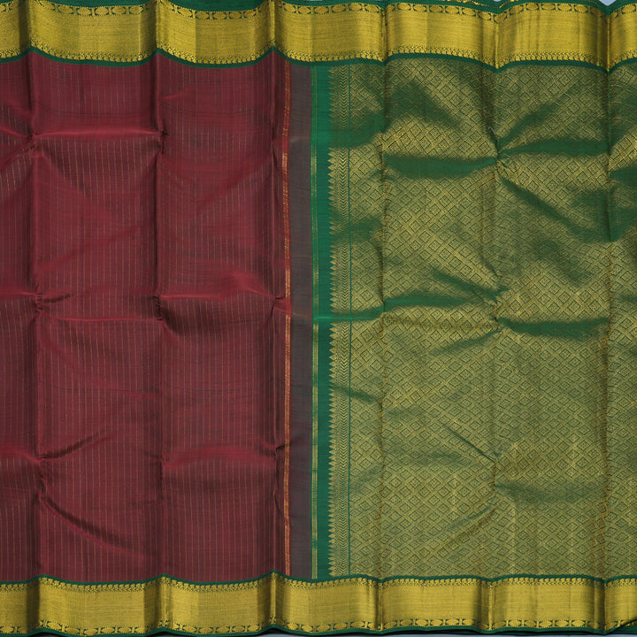 Hayagrivas Handloom Dark Maroon Kanjivaram Silk Saree with Bottle Green Border KBF605G7-1
