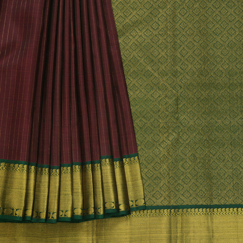 Hayagrivas Handloom Dark Maroon Kanjivaram Silk Saree with Bottle Green Border KBF605G7-1