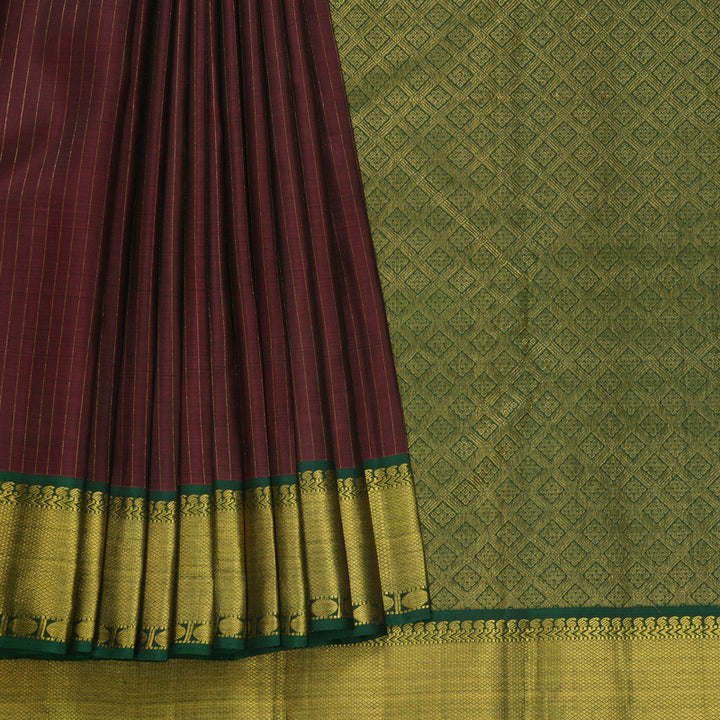 Hayagrivas Handloom Dark Maroon Kanjivaram Silk Saree with Bottle Green Border KBF605G7-1