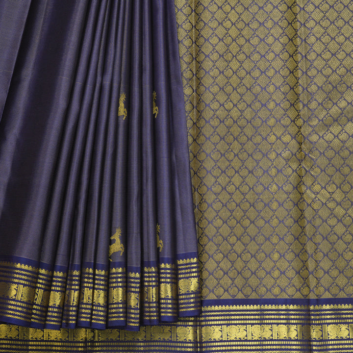 Hayagrivas Handloom Dark Blue Kanjivaram Silk Saree KBF605G8-1