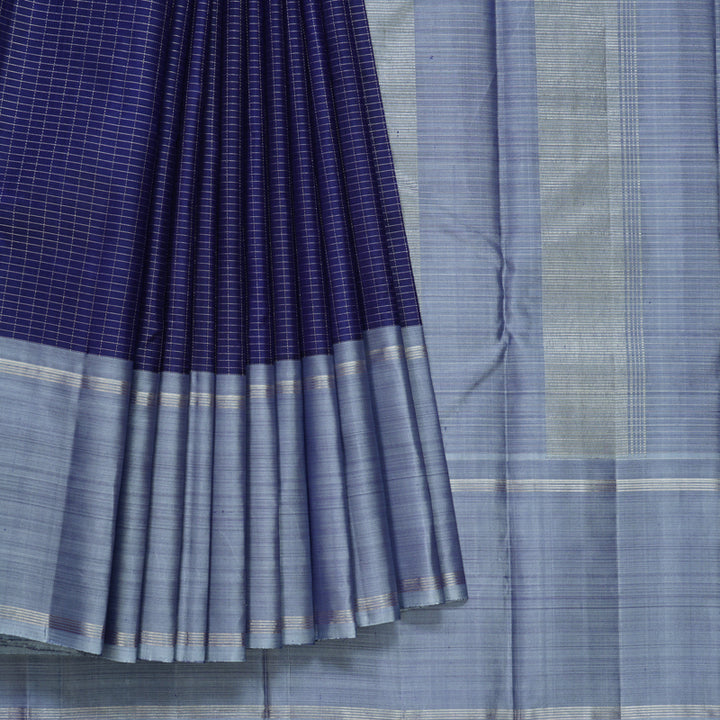 Hayagrivas Handloom Dark Blue Kanjivaram Silk Saree with Bluish-Grey Border KBF606G1-1