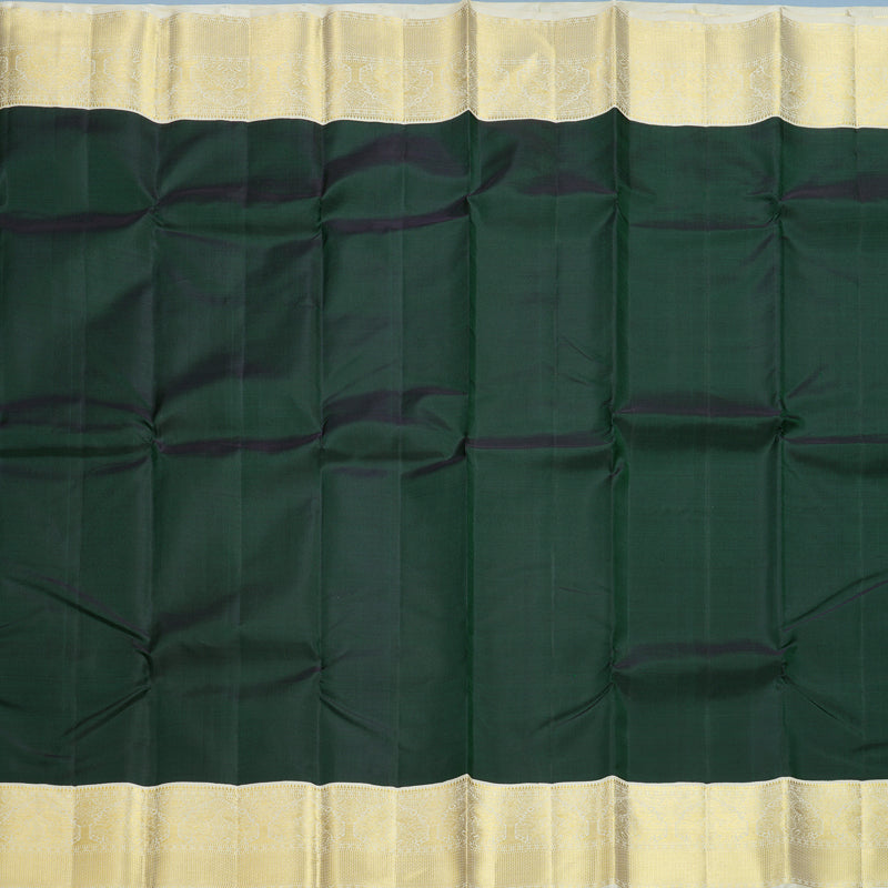 Hayagrivas Handloom Bottle Green Kanjivaram Silk Saree with Half-White Border KBF606G5-1