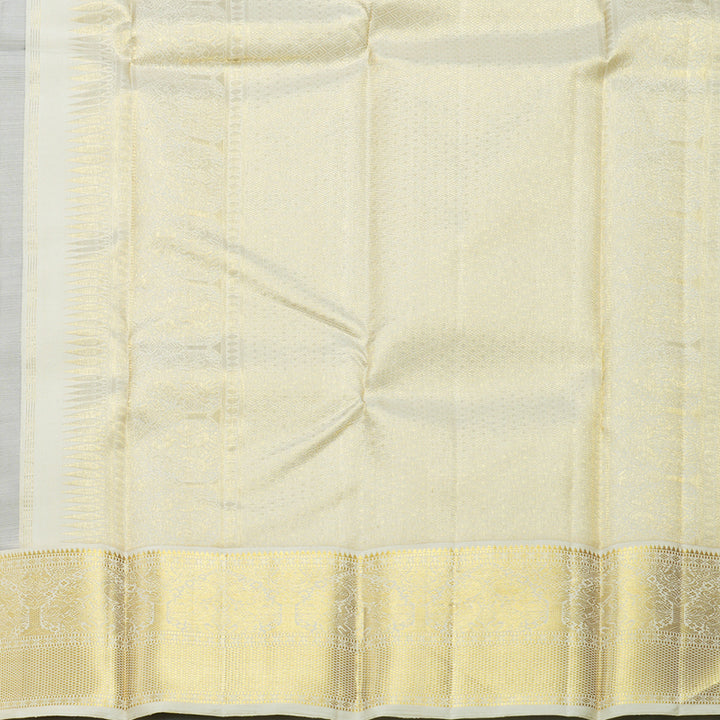 Hayagrivas Handloom Bottle Green Kanjivaram Silk Saree with Half-White Border KBF606G5-1