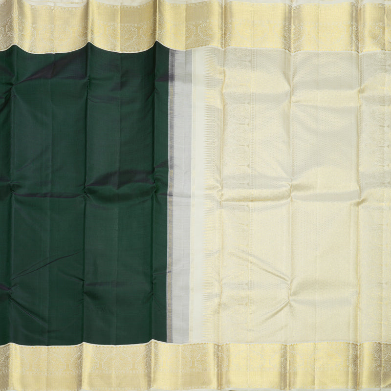 Hayagrivas Handloom Bottle Green Kanjivaram Silk Saree with Half-White Border KBF606G5-1
