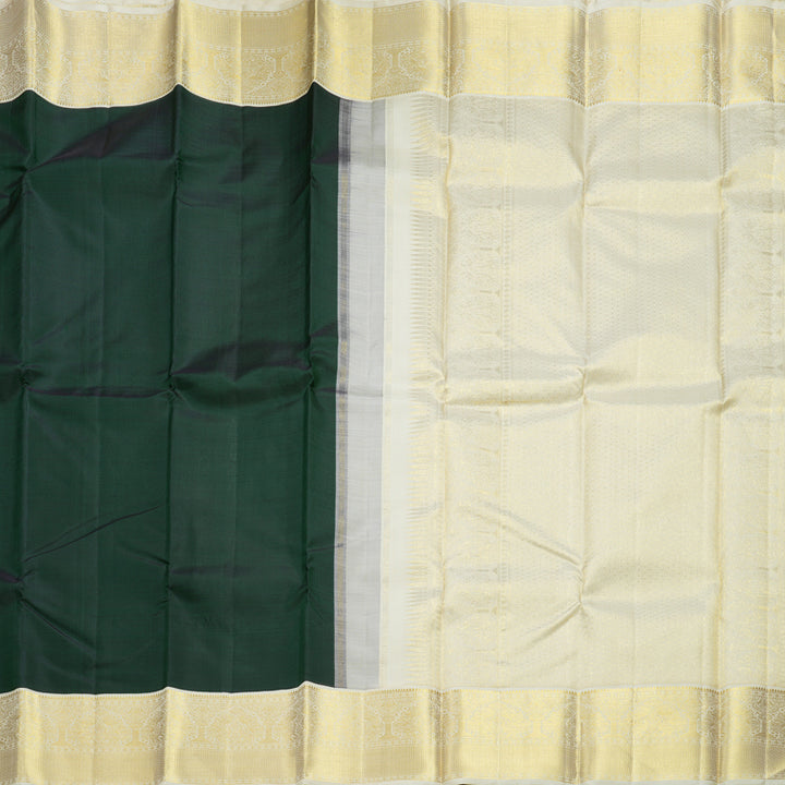 Hayagrivas Handloom Bottle Green Kanjivaram Silk Saree with Half-White Border KBF606G5-1