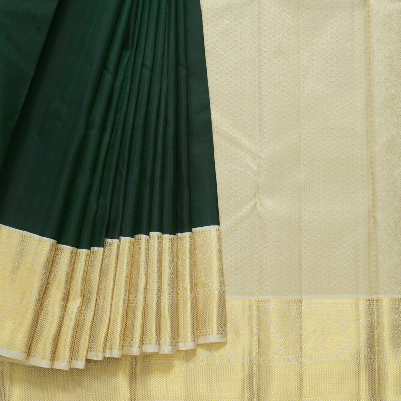 Hayagrivas Handloom Bottle Green Kanjivaram Silk Saree with Half-White Border KBF606G5-1