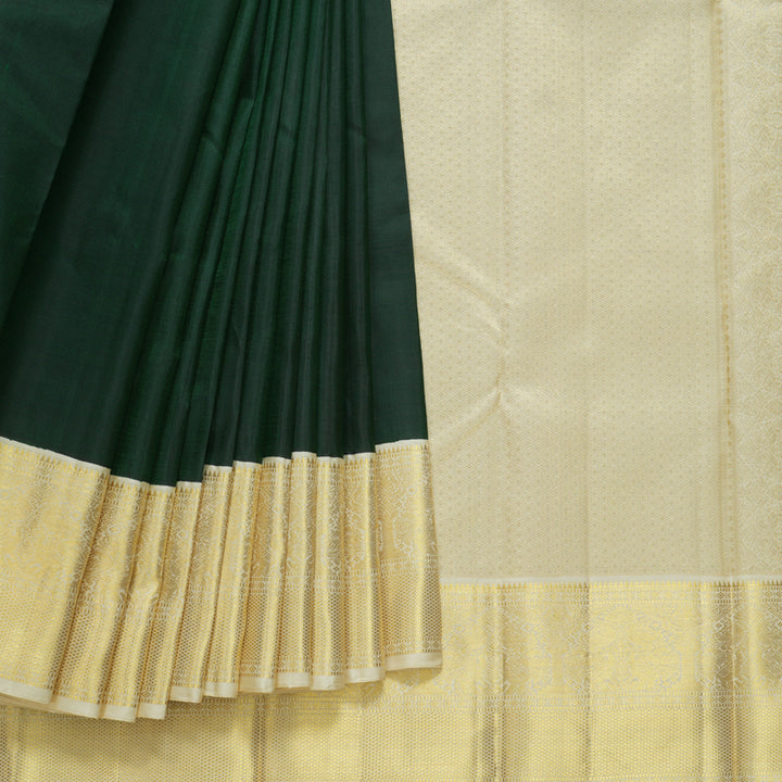 Hayagrivas Handloom Bottle Green Kanjivaram Silk Saree with Half-White Border KBF606G5-1