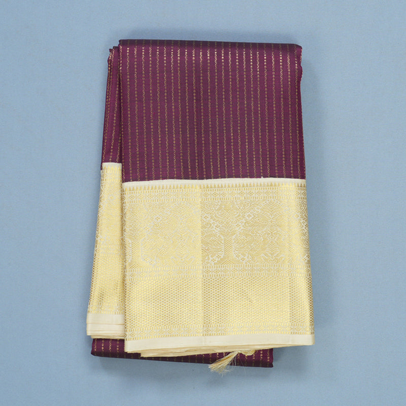 Hayagrivas Handloom Purple Kanjivaram Silk Saree with Half-White Border KBF606G7-1