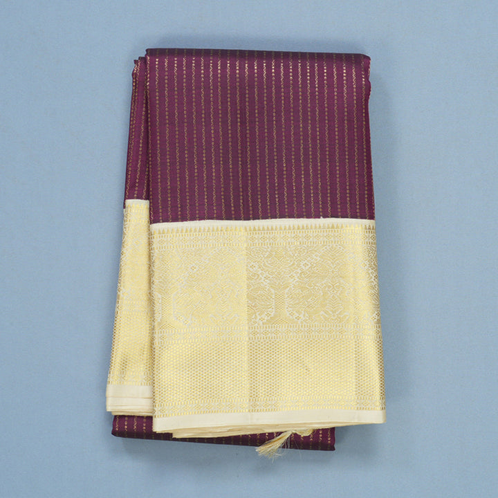 Hayagrivas Handloom Purple Kanjivaram Silk Saree with Half-White Border KBF606G7-1