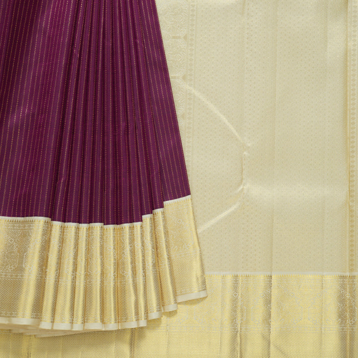 Hayagrivas Handloom Purple Kanjivaram Silk Saree with Half-White Border KBF606G7-1