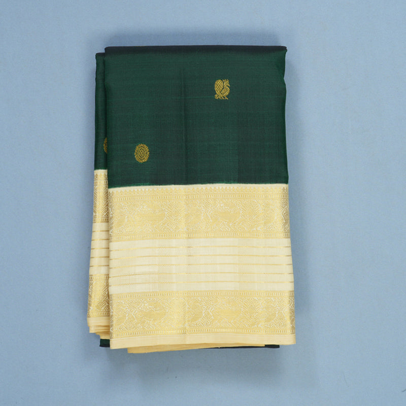 Hayagrivas Handloom Bottle Green Kanjivaram Silk Saree with Sandal Border KBF606G7-2