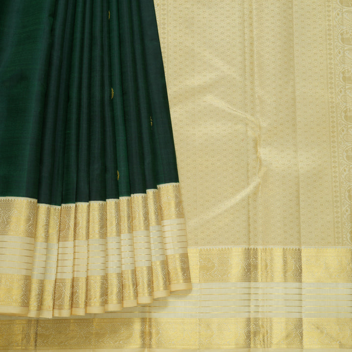 Hayagrivas Handloom Bottle Green Kanjivaram Silk Saree with Sandal Border KBF606G7-2
