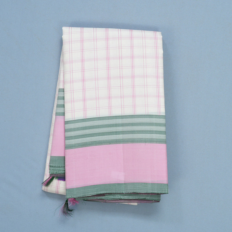 Hayagrivas Handloom Half-White Kanjivaram Silk Saree with Baby Pink Border KBF607G1-2