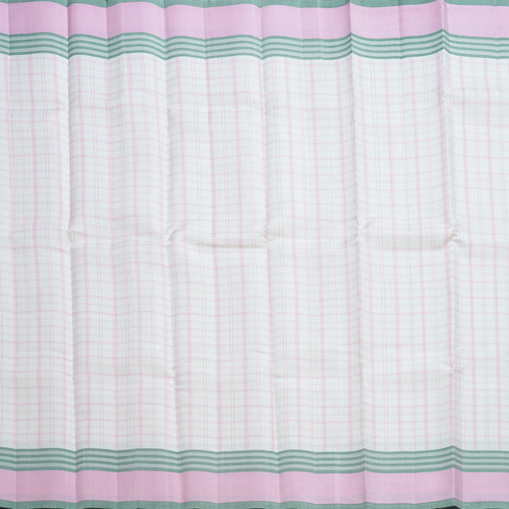 Hayagrivas Handloom Half-White Kanjivaram Silk Saree with Baby Pink Border KBF607G1-2