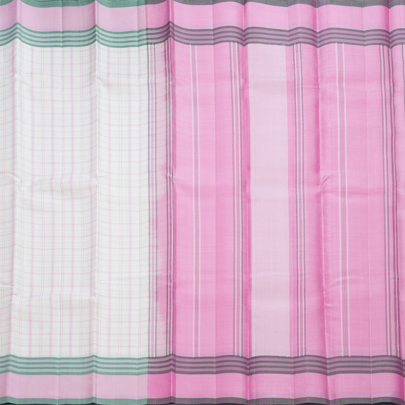 Hayagrivas Handloom Half-White Kanjivaram Silk Saree with Baby Pink Border KBF607G1-2