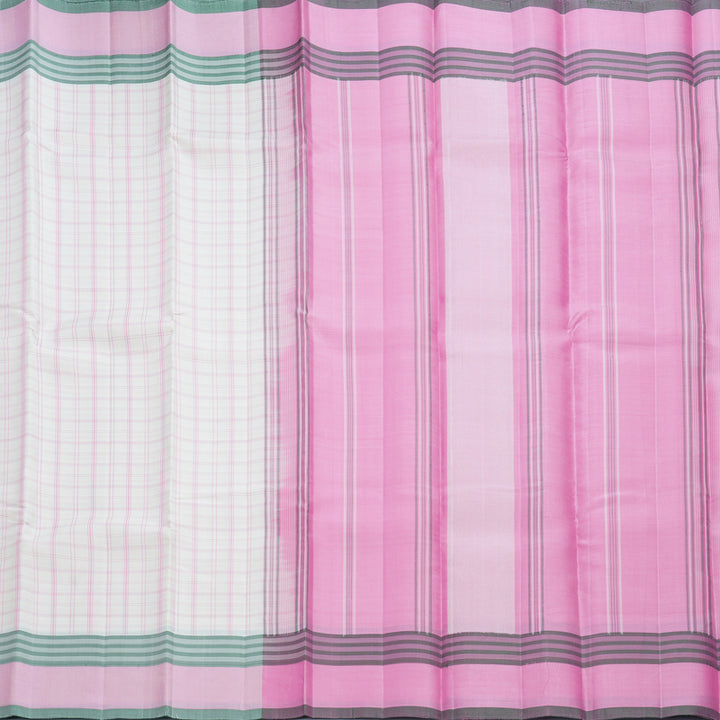 Hayagrivas Handloom Half-White Kanjivaram Silk Saree with Baby Pink Border KBF607G1-2