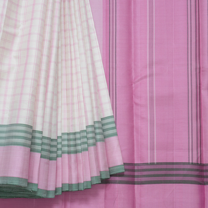 Hayagrivas Handloom Half-White Kanjivaram Silk Saree with Baby Pink Border KBF607G1-2