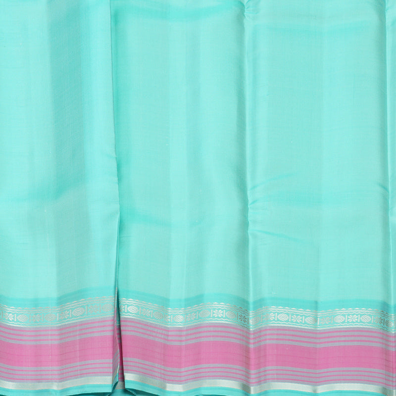 Hayagrivas Handloom Half-White Kanjivaram Silk Saree with Bright Teal Border KBF607G2-2