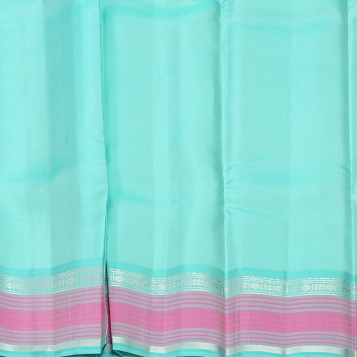 Hayagrivas Handloom Half-White Kanjivaram Silk Saree with Bright Teal Border KBF607G2-2