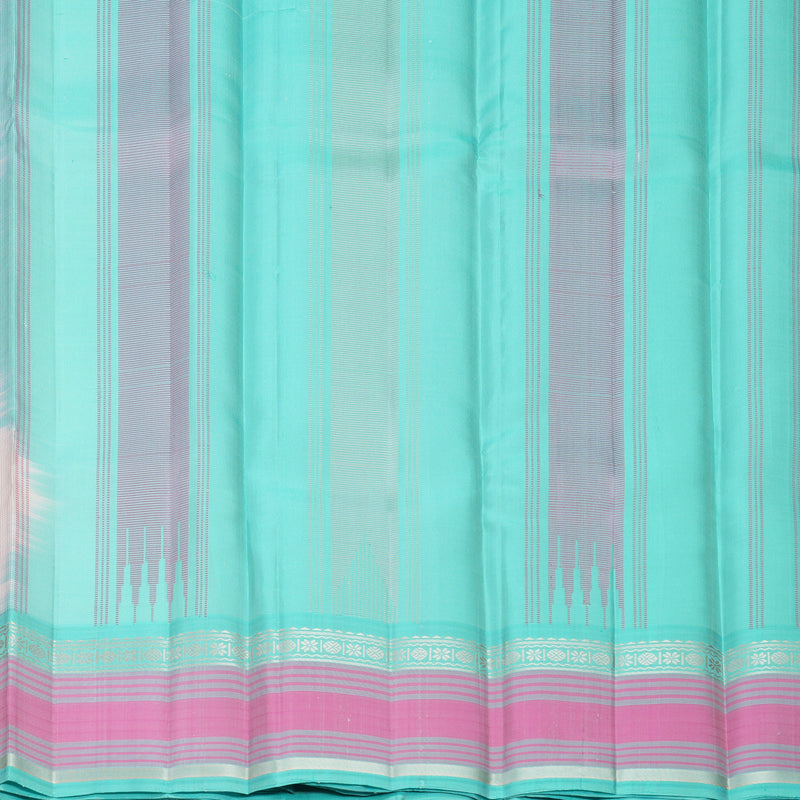 Hayagrivas Handloom Half-White Kanjivaram Silk Saree with Bright Teal Border KBF607G2-2